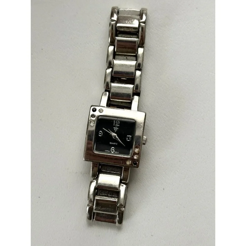 Vintage 90s Square Face Quartz Wristwatch with Chain link Band
